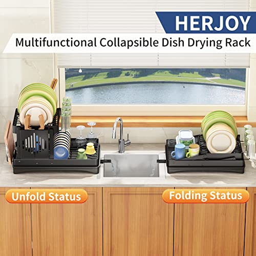 Herjoy 2 Tier Dish Drying Rack Foldable Dish Racks For Kitchen Counter With Utensil Holder - Large Dish Drying Rack With Drainboard - Rustproof Dish Drainers For Kitchen Counter Dish Organizer #TOP2