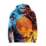 3D Basketball Novelty Boys Girls Hoodies, Long Sleeve Pullover Sweatshirt with Front Pocket for Kids Teens