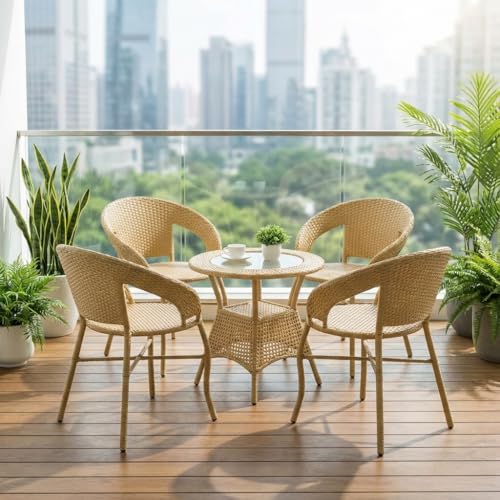 LOCCUS 5-Piece Outdoor Patio Bistro Set, All-Weather Rattan Wicke...