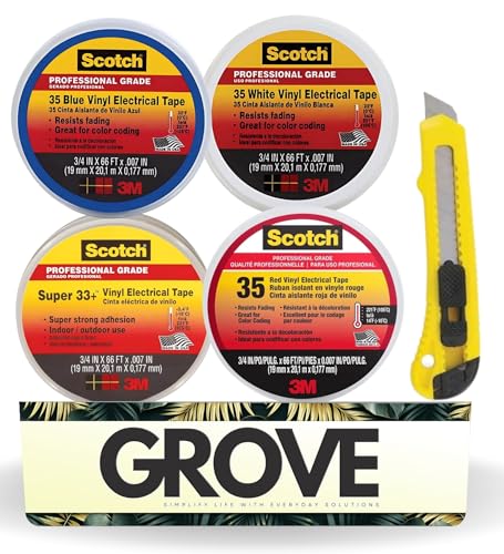 Image of Scotch 3 /4 in. W X 66 ft. L Blue Vinyl Electrical Tape + Red Vinyl Electrical Tape + White Vinyl Electrical Tape Bundle with Utility Knife - Electrical Tape for Color Coding & Insulation - (5 Items)