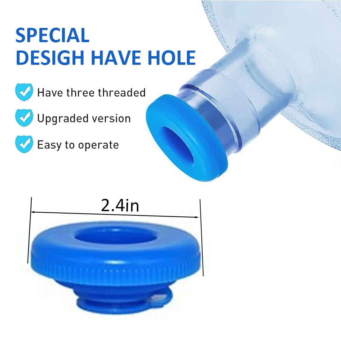 3 pezzi Tappi di Ricambio per Bottiglia d'Acqua, in Silicone, anti-fuoriuscita, di tenuta riutilizzabile, a scatto, per boccioni acqua e bottiglie per acqua (5 galloni) (Blu)