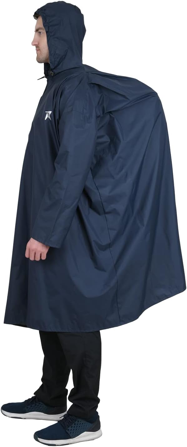 ROCKSPORT Unisex Hooded Rain Poncho for Adult, Polyester Waterproof, lightweight,Reusable& Packable, Long Sleeve & One Size Fits Most, Free Size (Blue)