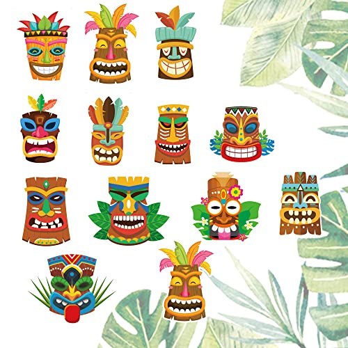 Hawaiian Tiki Cupcake Toppers 24Pcs Hawaii Luau Party Cake Cupcake Toppers Decorations For Tropical Hawaii Aloha Party Supplies #TOP3
