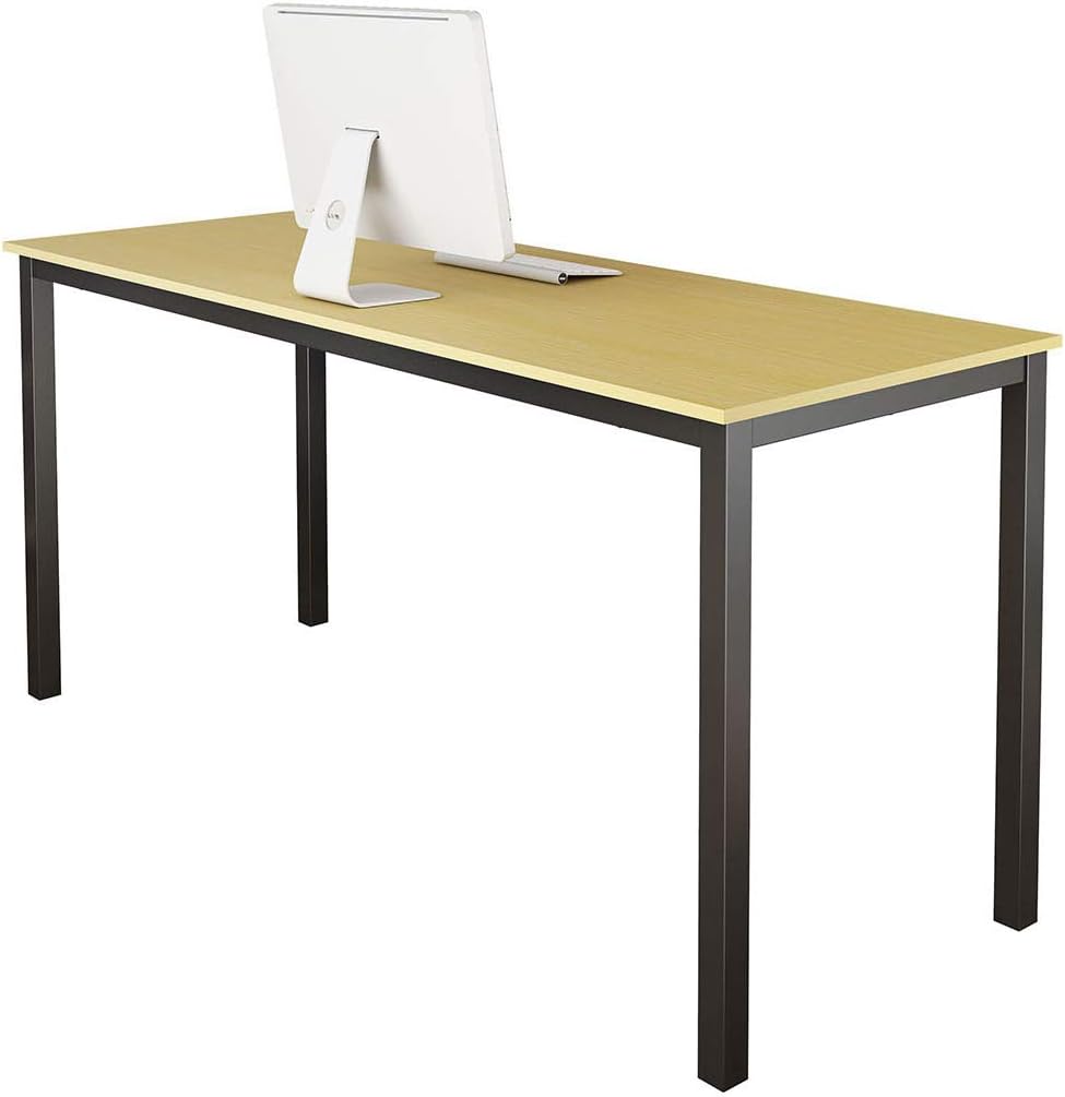 Exclusive Discount 60% Price FSTAR 55 Writing Desk Sturdy Home Office Desk Modern Simple Design Computer Desk Writing Table for Home Office Large Space Workstation Metal Frame (55, Oak)