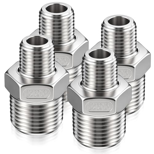 Otoolling 4 Pcs 1/2" NPT Male to 1/4" NPT Male Hex Bushing Nipple Reducer