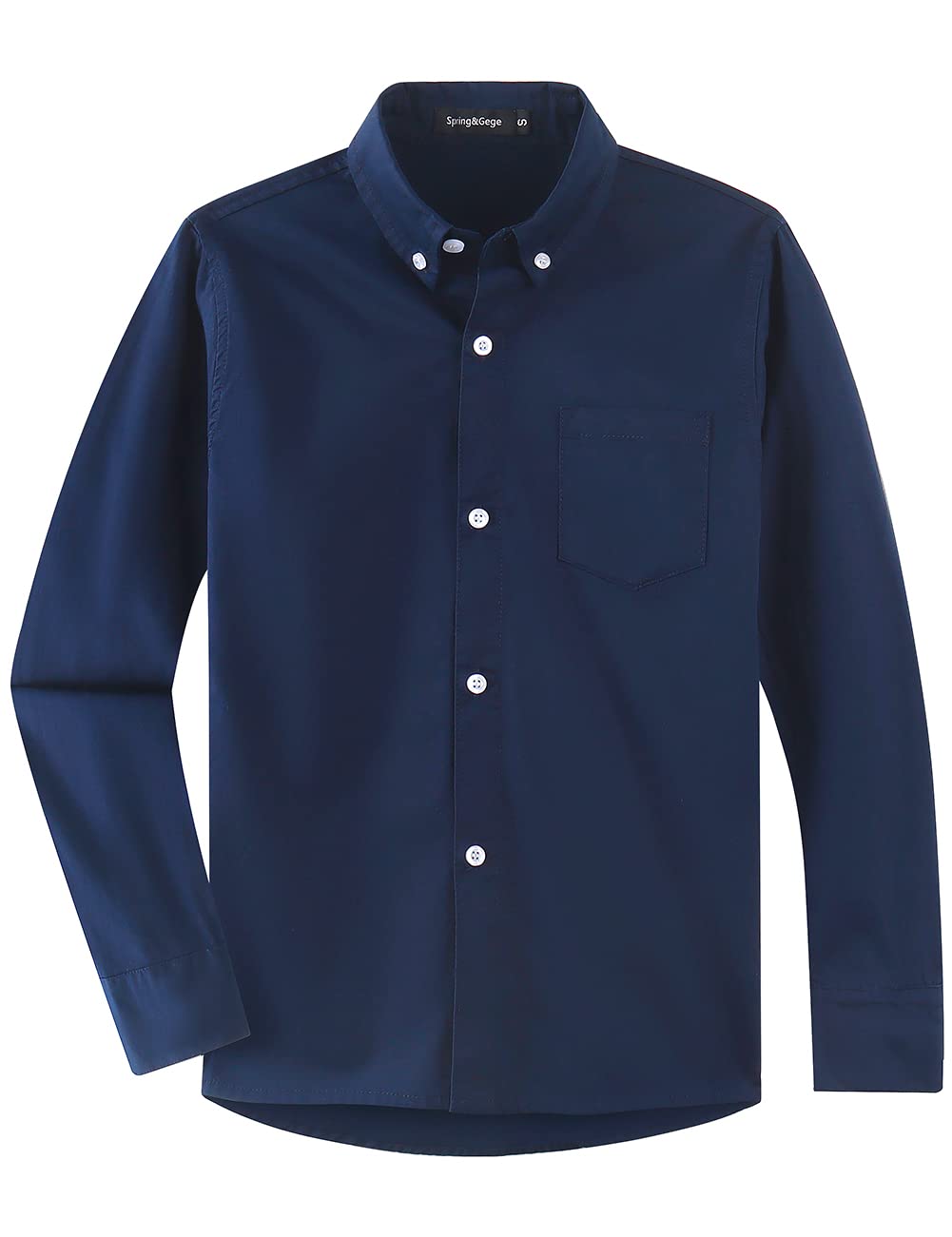 Spring&Gege Camisa de manga larga con botones de sarga de algodón para niños (3-14 años)
