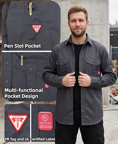 Image of TICOMELA Men's FR Welding Shirt Button-Down 7.5oz 100% Cotton NFPA2112 CAT2