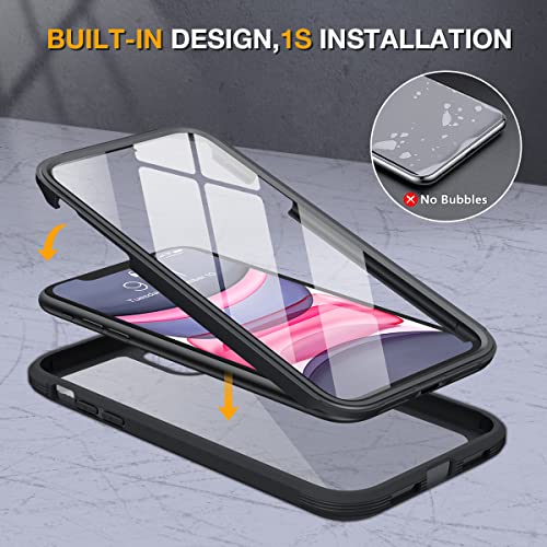 Image of Miracase Glass Series for iPhone 11 Case 6.1 inch, Upgraded Full-Body Rugged Phone Bumper Case Cover with Built-in 9H Tempered Glass Screen Protector and Camera Protector, Black