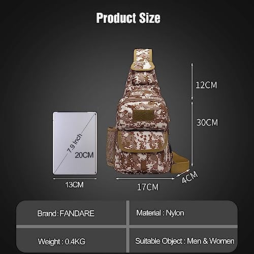 FANDARE Tactical Sling Bag Military Chest Bag Shoulder Backpack Crossbody Bags with USB Charging Port Tactical Small Rucksack for Men Women Hiking Range Travel Outdoor Sports Cover Pack Brown Camo - Image 3