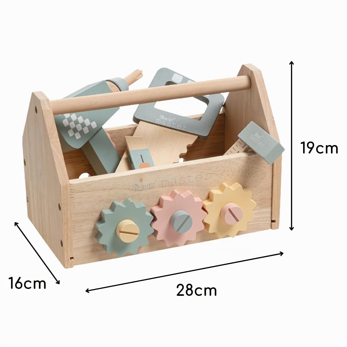 howa Cassetta degli attrezzi per bambini in legno con 45 accessori 4907 | Cassetta degli attrezzi in legno con 8 diversi strumenti da gioco e 32 pezzi. Set di accessori in legno