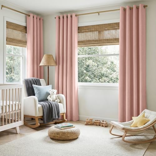 Image of Linen Textured Total Blackout Curtains 108 Inches Long, Blush Pink | 100% Blackout Shield Grommet Blackout Curtains for Bedroom, Thermal Insulated Drapes for Living Room, 50 inchW x 108 inchL, 2 Panels