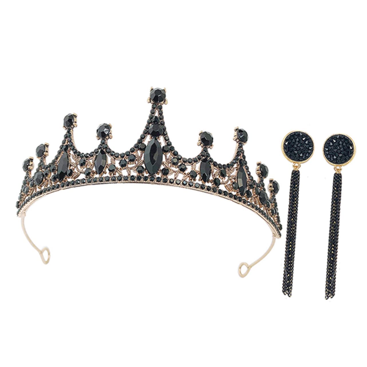 FRCOLOR Pendientes De Diademas Negras Para Pendiente De Novia Tiaras Negras De Boda Pendientes De Señora Para Novia Joyas De Piedra Para Tiara Reina Barroca