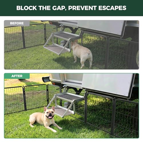 Image of FXW Instant Dog Playpen with RV Step Grid for RV Camping, 24 inch H, 48 Panels | Quick-Setup & Heavy-Duty Play Yard, Helps Close Stair Gaps, Fits 30 inch RV Step Opening, For Puppies & Small Dogs, Patented
