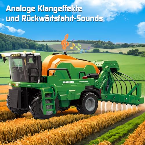 PENGBU RC Ferngesteuerter Traktor Ferngesteuert, Trecker Spielzeug ab 3 Jahre, Traktor mit Fernbedienung, Sprinkler, Ton und Licht… – Ansicht 2