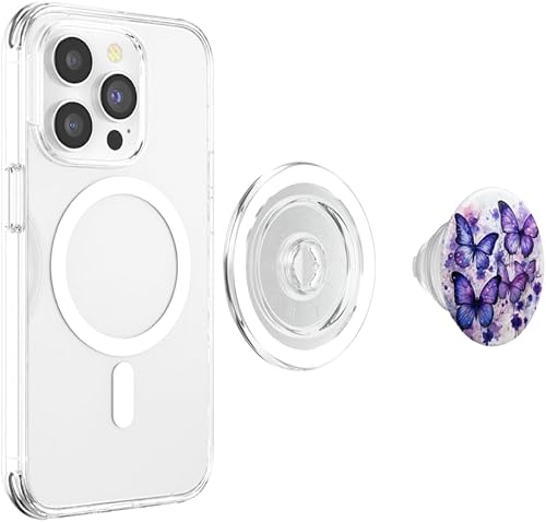 Miniatura 15 de PopGrip adhesivo PopSockets de mariposa púrpura con diseño de mariposas moradas