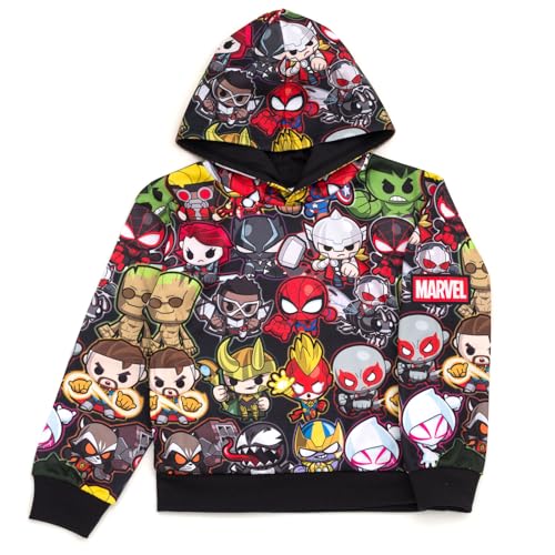 Marvel Avengers Little Boys' Allover Print Graphic Pullover Hooded Sweatshirt Avengers Dark Grey 5 - image 7