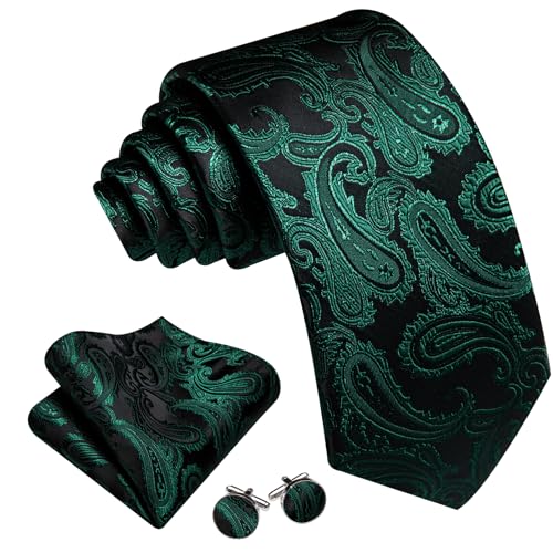 Image of Barry.Wang Men Tie Set Paisley Silk Necktie Pocket Square Cufflinks Formal Wedding Business Party