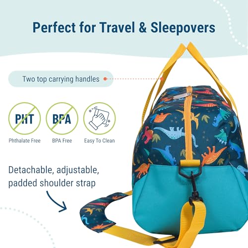Image of Wildkin Kids Overnighter Duffel Bag - Carry-On Size, Ideal for School & Sleepovers - Jurassic Dinosaurs