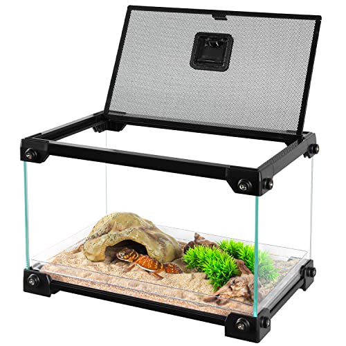 OIIBO Small Glass Reptile Terrarium 12\" x 8\" x 8\" Top Feeding Reptile Tank Full View Visually Appealing Reptile Amphibians Habitat Enclosure
