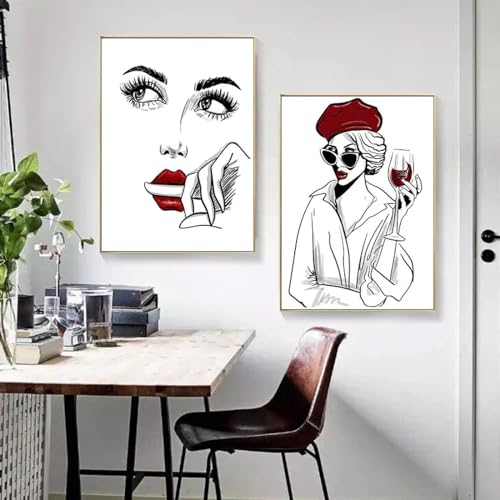 Art Peinture toile KEBIA rouge vin pour habiller un grand mur vide affiche scandinave 80x110
