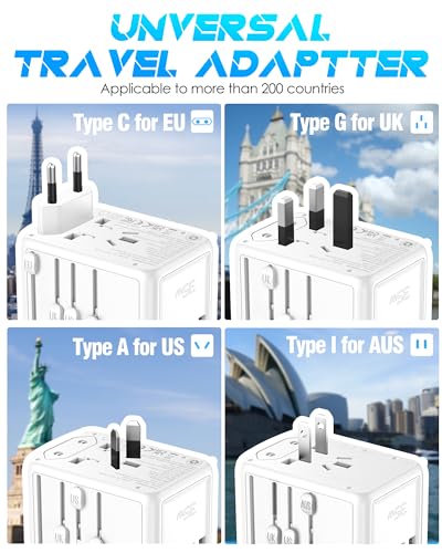 Image of Universal Travel Adapter, 35W PD Fast Charging & 2 USB C 3 USB A & 2500W AC Outlet, International Power Adapter for Europe UK US AU 200+ Countries, Compatible with iPhone 16 15, MacBook, Laptop