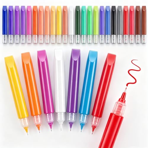 24 Colors Stained Glass Paint for Suncatcher Kit Large Capacity Paint Markers for Canvas Wood Rock Painting DIY Crafts Vibrant Quick Dry Art Markers for Artists Students & Adults Drawing Supplies