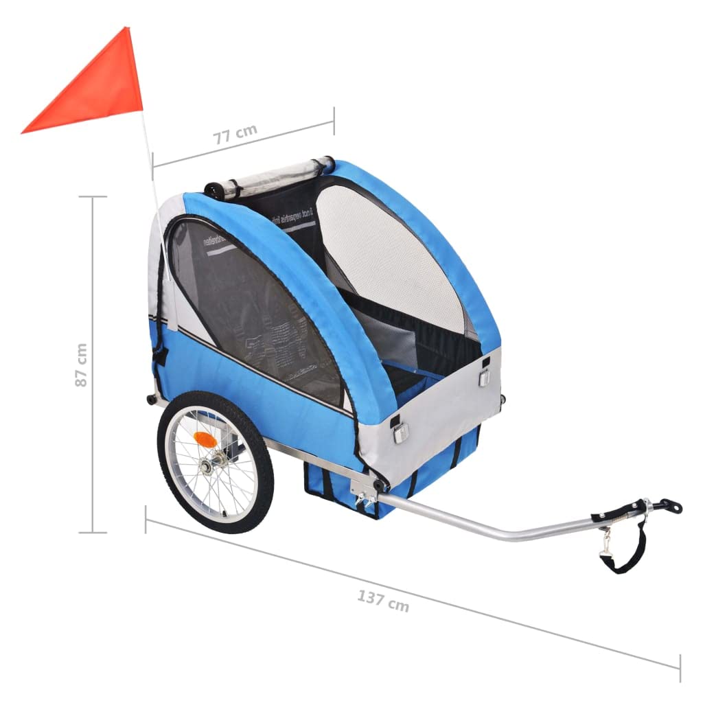 JKYOU Rimorchio Bici Bambini Grigio e Blu 30 kg