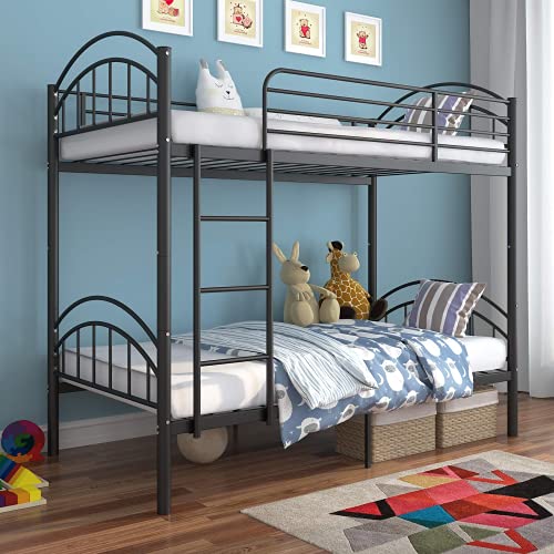 Convertible Metal Bunk Beds Frame, Twin Over Twin (Black)