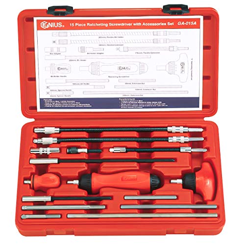 Get Popular Offer Genius Tools 15PC 1/4" Hex Shank Ratcheting Screwdriver Accessory Set - GA-015A