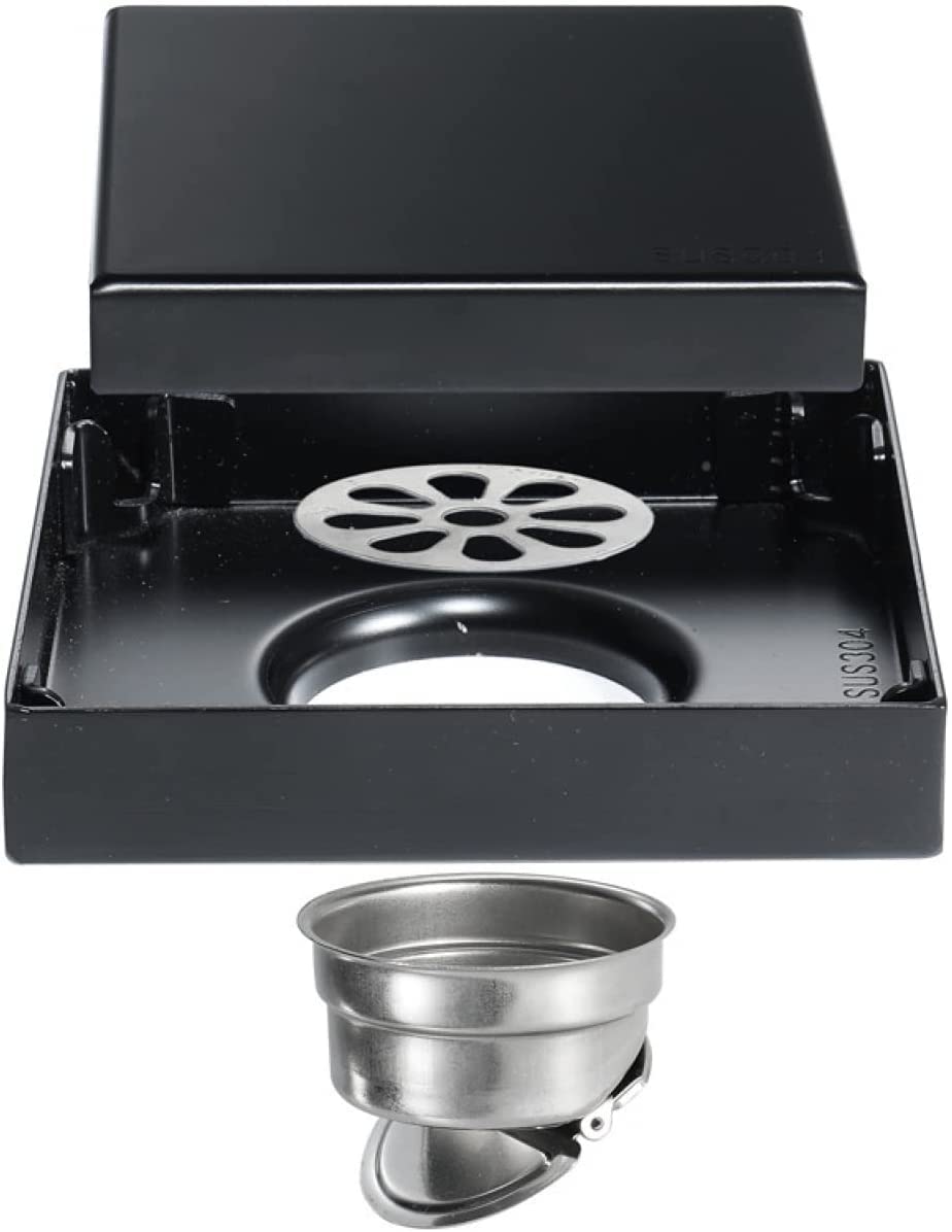 Desagüe de Suelo, Cubierta de desagüe de Ducha, desagüe de Suelo Oculto Cuadrado de Acero Inoxidable con Tapa extraíble para Cocina, balcón, desagüe de Ducha, Color Negro