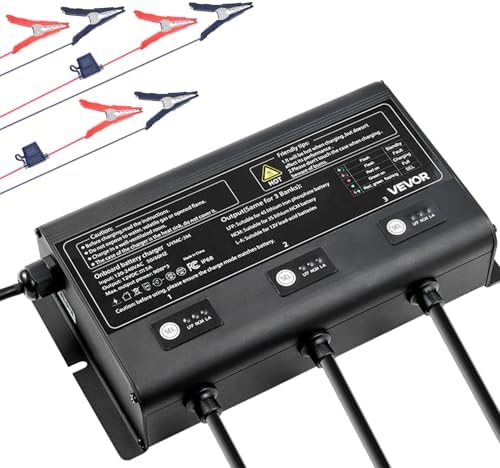 VEVOR Marine Battery Charger, 3-Bank, 5A 12V Onboard Boat Charger, IP68 Waterproof Smart On-Board Battery Charger, for Lithium-Ion (LiFePO4), NCM, Lead-Acid Batteries, Large Boat, Yacht, RV, Trailer
