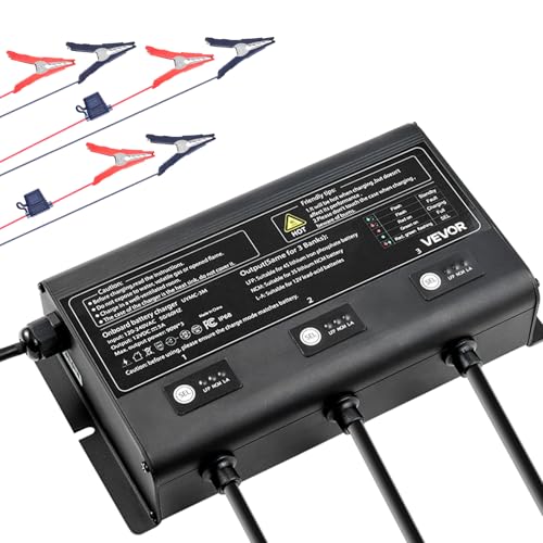 VEVOR Marine Battery Charger, 3-Bank, 5A 12V Onboard Boat Charger, IP68 Waterproof Smart On-Board Battery Charger, for Lithium-Ion (LiFePO4), NCM, Lead-Acid Batteries, Large Boat, Yacht, RV, Trailer