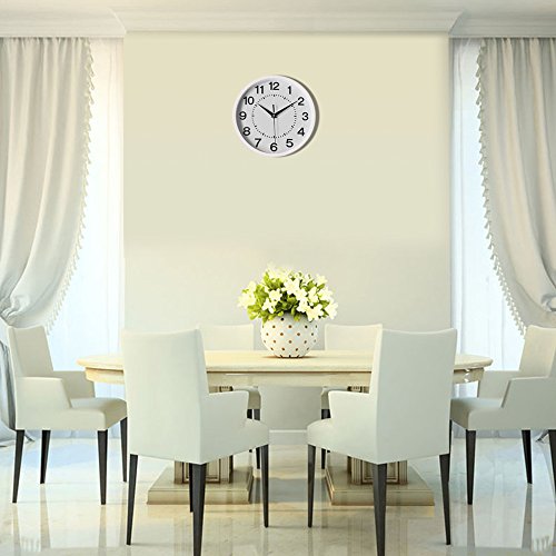 Decor Silent Wall Clock 10 Inches 3D Numbers Non-Ticking Decorative White Wall Clock Battery Operated Round Easy To Read For School/Home/Office/Hotel #TOP3