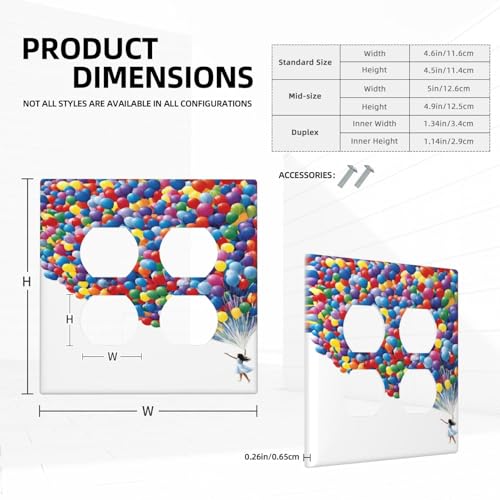 Decorative Outlet Covers Girl Holding Colorful Balloons 2 Gang Wall Plate Cover Double Duplex Receptacle Two Switch Light Switch Cover Plate Jumbo Dual Faceplate for Bedroom Decor