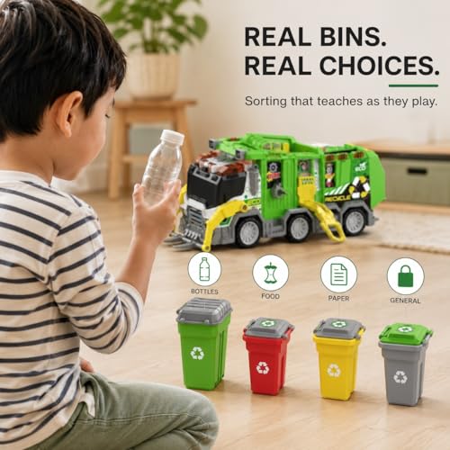 ToyFinity Trash Truck Toy with 4 Trash Bins | Front Lifting Frame for Garbage Disposal | Waste Management Garbage Truck Toys | Light & Sound Effects | Holiday and Birthday Gift for Boys & Girls by ToyFinity - Image 3