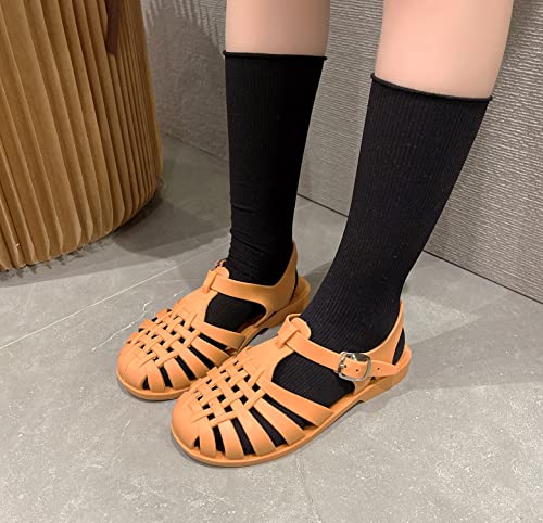 Image of Jelly Shoes for Girls Unisex Boys Jellies Sandals Size 10 T-Strap Soft Flats for Toddler Little Girl /Boy, Matte Brown Slingback Retro Summer Beach Water Shoes