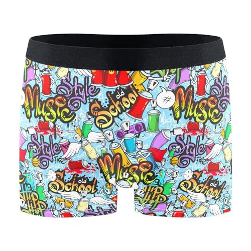 Men's Underwear Cartoon Graffiti Boxer Briefs Soft Comfort Short Leg Trunks S-XXL