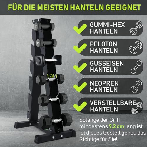 PhysKcal 6-Tier Kurzhantel Rack,Hantelablage für Kurzhanteln, Strapazierfähiger Stah, 300kg Belastbarkeit, Hantelständer Hantelablage