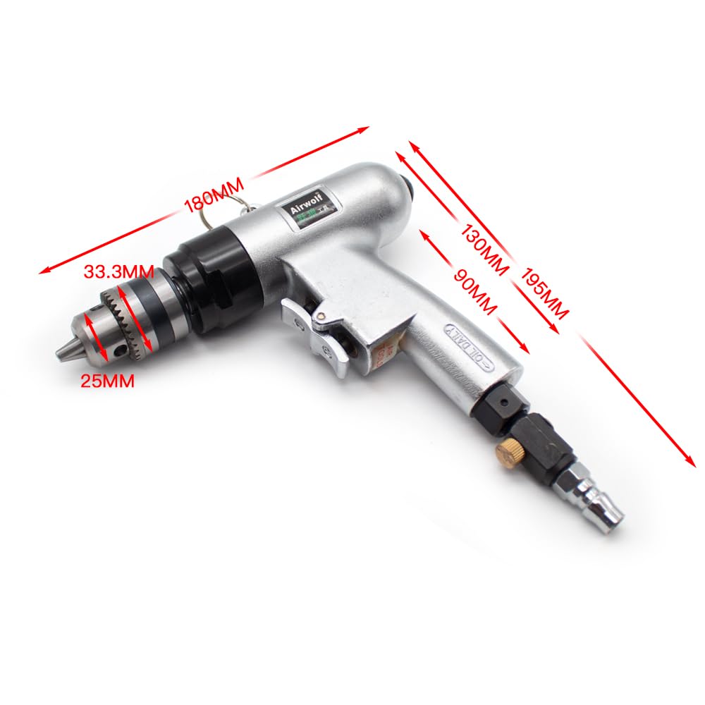 Toplionace Taladro Neumático de Alta Velocidad 2000 Rpm Inalámbrico Tipo Pistola Taladro de Aire Reversible Herramienta de Perforación de Orificios de Alto Par Abrazadera de 1-10mm