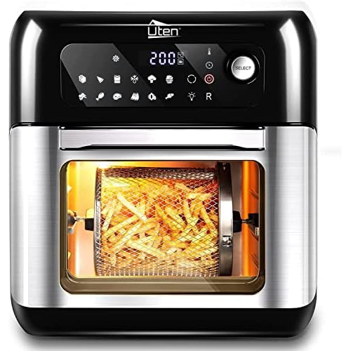 Heißluftfritteuse,10L Air fryer Fritteuse,Uten XXL Heißluft-ofen,12 in 1 Heissluftfritteuse mit digitalen LED-Display, 6 Zubehör & Rezeptbuch, Edelstahl,1500W