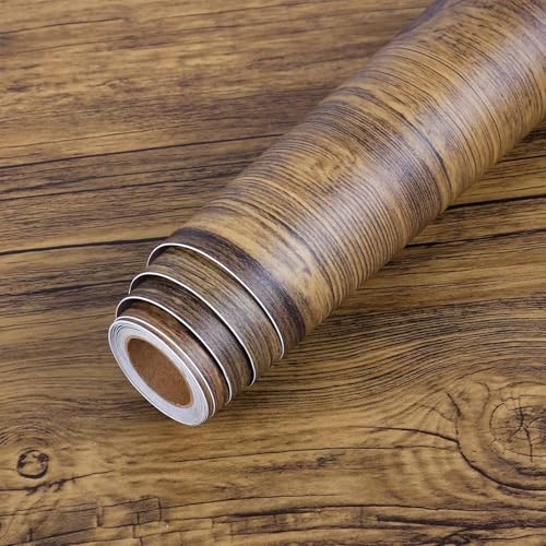 Image of WALLMATE Brown Wood Grain Contact Paper Waterproof Wallpaper Furniture Sticker for Kitchen Cabinet Table Door Floor Self-Adhesive Vinyl Wall Covering (12x150 Inch, Gold Brown)