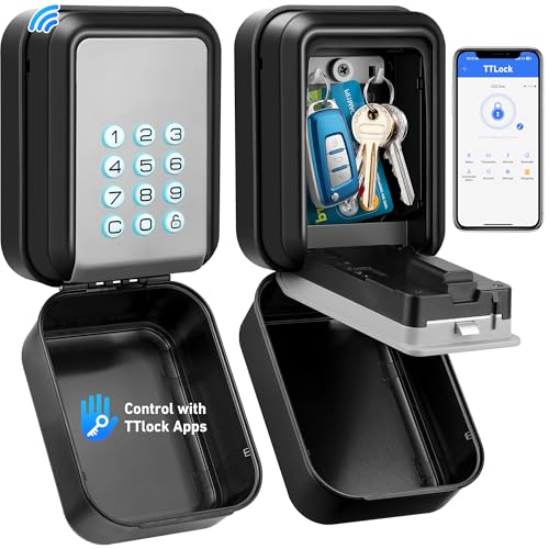 HUANLANG Smart Key Lock Box - Bluetooth Electronic Lock Box for Keys, Wall Mount Digital Key Storage with App Control & PIN Code Types, IP65 Waterproof lockbox for Home, Airbnb, Realtor and Office
