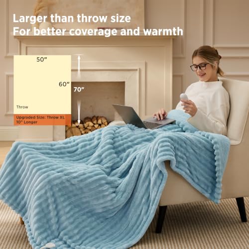 Image of Bedsure Thick Heated Blanket Electric Throw XL, Preheat, Light Blue 50 inchx70 inch