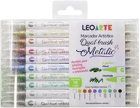 MARCADOR ARTISTICO DUAL BRUSH METALIC 10 CORES LEOARTE
