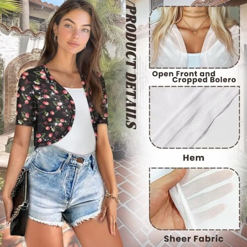 Image of Women's Shrug Short Sleeve Bolero Open Front Knit Party Tulle Cardigan Cropped Cardigan Shoulder Cover Up