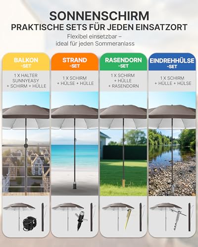 4smile Sonnenschirm Strand SunnyJoy, Taupe - UPF 50+ Strandschirm Ø 180 cm, sicherer Sonnenschutz Strand, Strandschirm windfest stabil - Sonnenschirm mit Schutzhülle 3