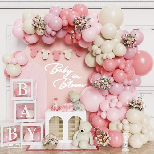 Fête prénatale décorations ballons roses et blancs vintage pour révélation du sexe de bébé