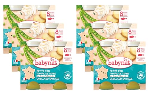 BABYBIO - Babynat - Petits Pots Petits Pois Pomme de Terre Cabillaud - 2 x 200g - 8+ mois - Lot de 6