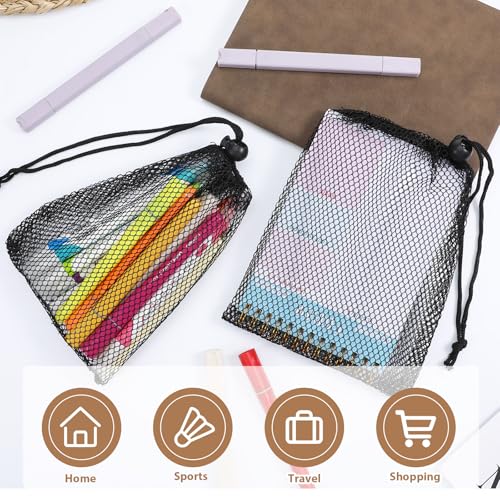 Larrel 12 Pcs Black Mesh Drawstring Bag, 5.91×7.87in/15×20cm Lightweight Small Mesh Pouch Nylon Small Drawstring Pouch for Lipstick Cosmetic Jewelry Key4