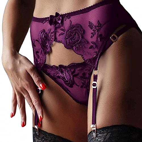 ROSVAY Damen Transparent Sexy Strumpfgürtel mit 4 verstellbaren Clips G-String Strumpfgürtel Korsett Spitze Hohe Taille Tanga für Strümpfe Dessous...